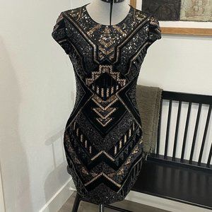 Black and Gold Short Sleeve Express Sequin Dress Sz. Small